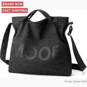 Large Canvas Tote Bag with Zipper, Adjustable Crossbody Shoulder Strap